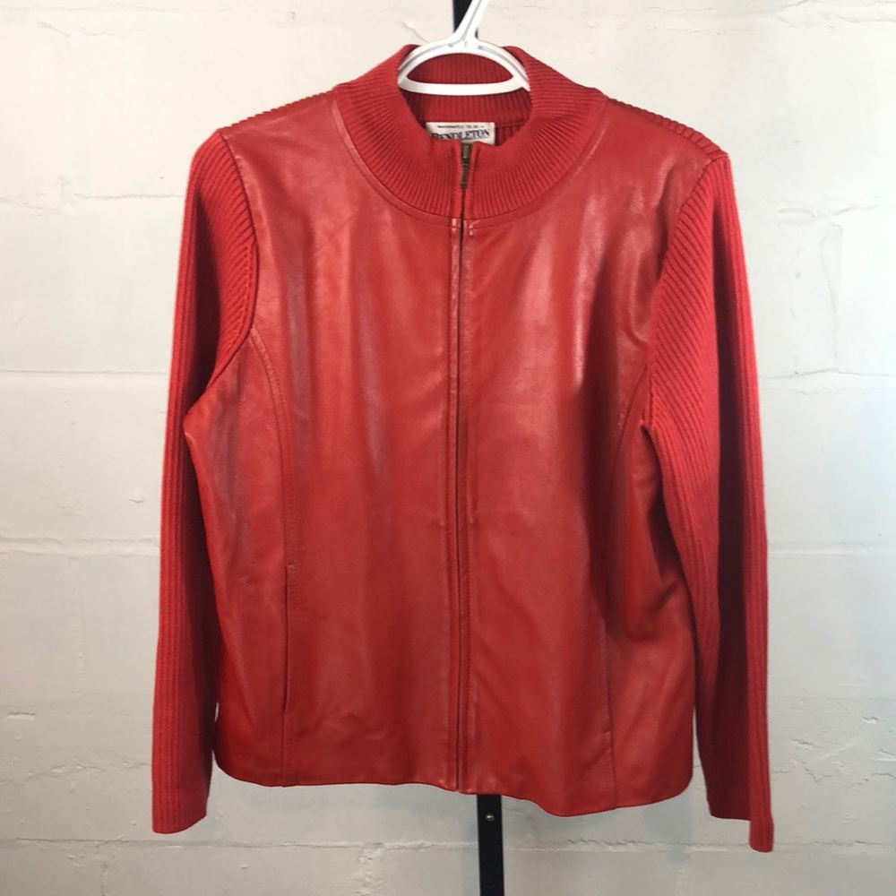Pendleton Leather Wool Zip Front Jacket Size Mp R… - image 1